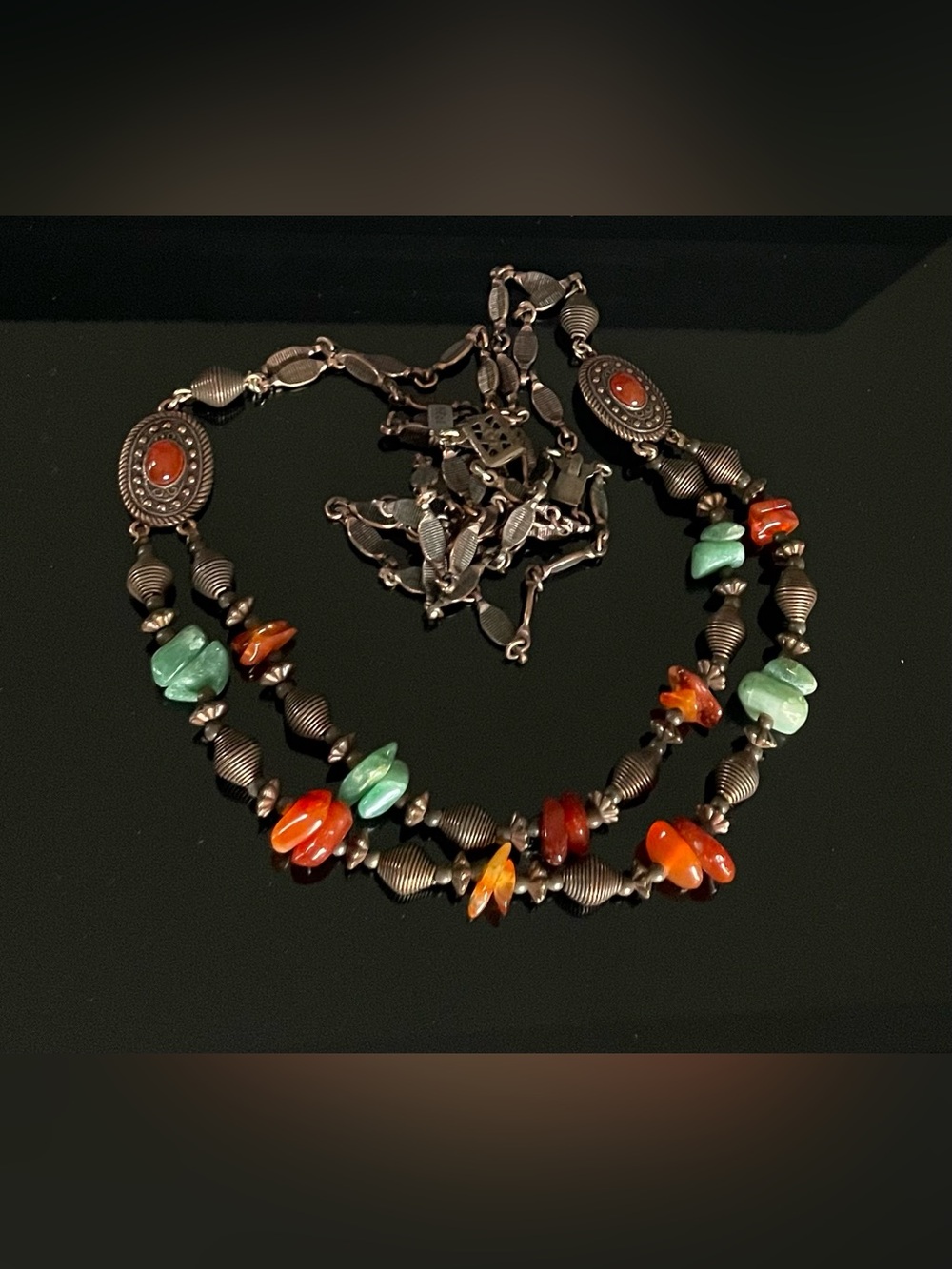 1928 Orange and Green Beaded Double-Strand Necklace